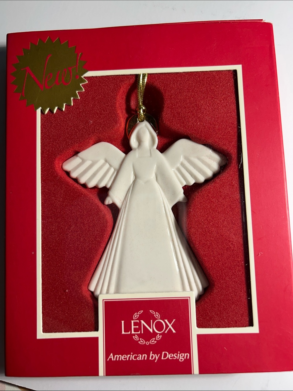 Lenox White Porcelain Angel Ornament with Gold Ribbon